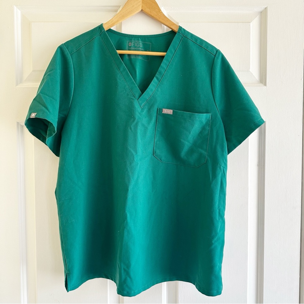 Figs Green Catarina One Pocket VNeck Split Hem Short Sleeve Scrub Top Size‎ XL